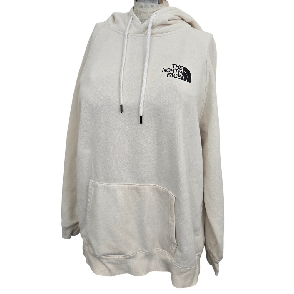 The North Face Hoodie Womens XL Cream Box Logo NSE Never Stop Exploring Pullover